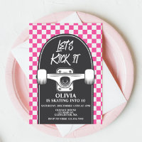 Skateboard Let's Kick It PINK Geburtstagseinladung