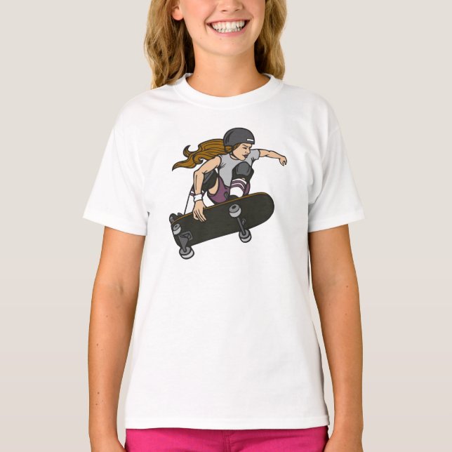 Skateboard-Mädchen-Grafik-T - Shirt (Vorderseite)
