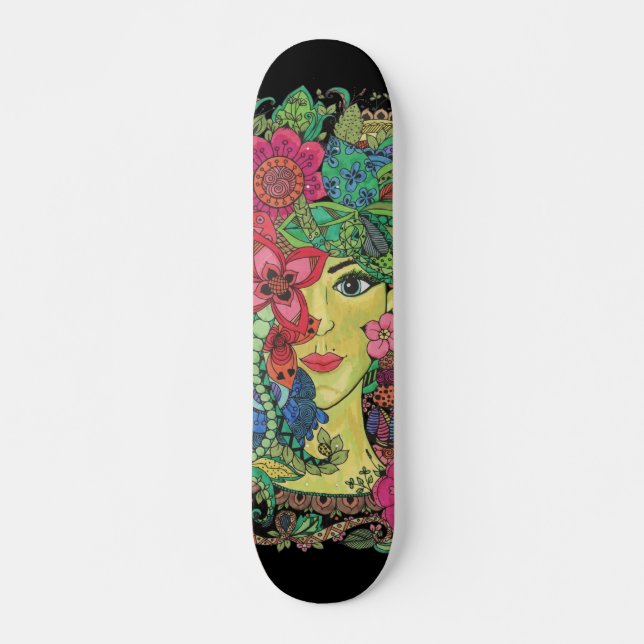 Skateboard Mandalas sobre rostro de mujer joven (Vorne)
