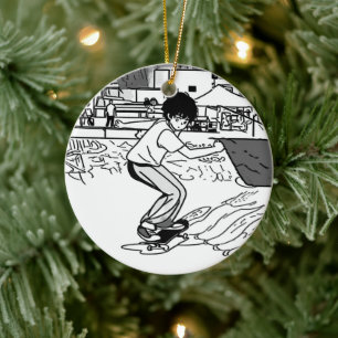 Skateboard-Manöver - Junge Skateboarder Keramik Ornament