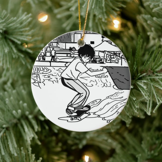 Skateboard-Manöver - Junge Skateboarder Keramik Ornament (Baum)