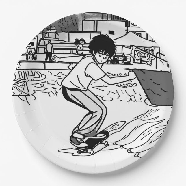 Skateboard-Manöver - Junge Skateboarder Pappteller (Vorderseite)