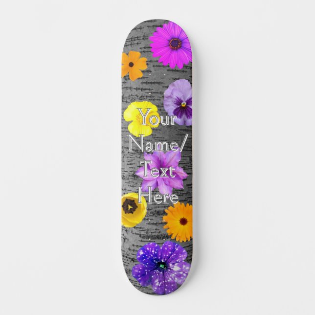 Skateboard mit Bäumen und Frühlingsblumen (Vorderseite)