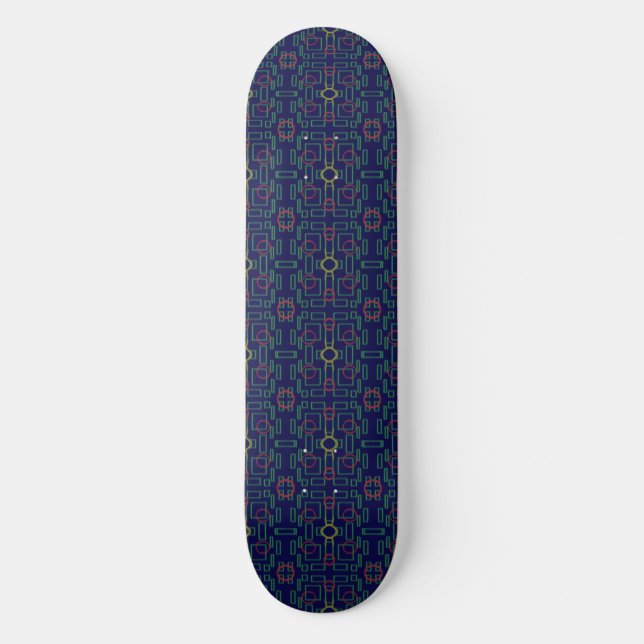 Skateboard mit blauen geometrischen Quadraten (Vorderseite)