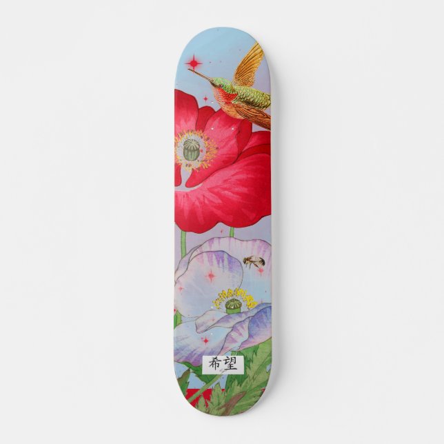 SKATEBOARD MIT JAPANISCHEN BLUME UND HUMMINGBIRD (Vorne)