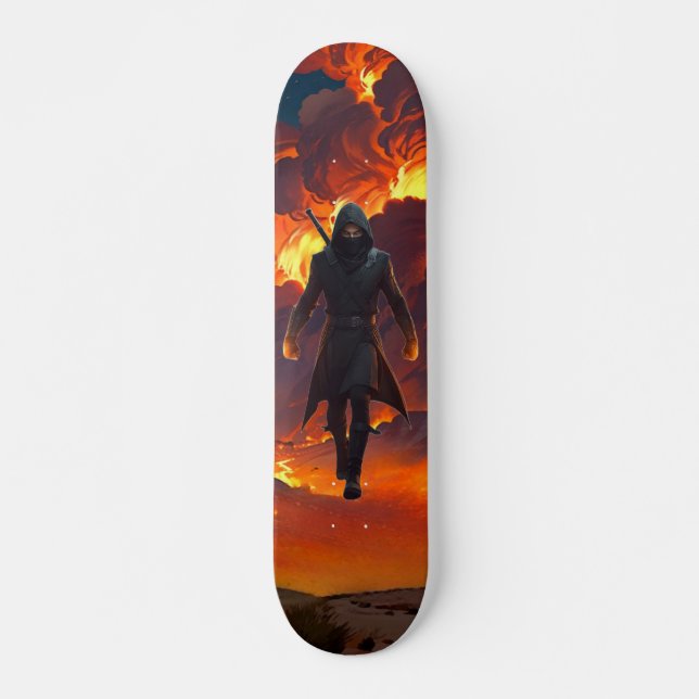 Skateboard mit Ninja und Feuer  (Vorne)