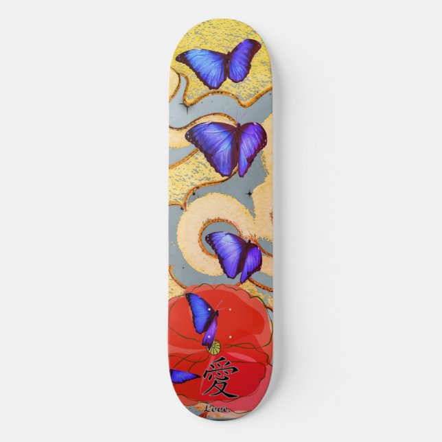 SKATEBOARD MIT SCHALTFLÄCHEN UND LIEBE DES POPPY-K (Vorderseite)