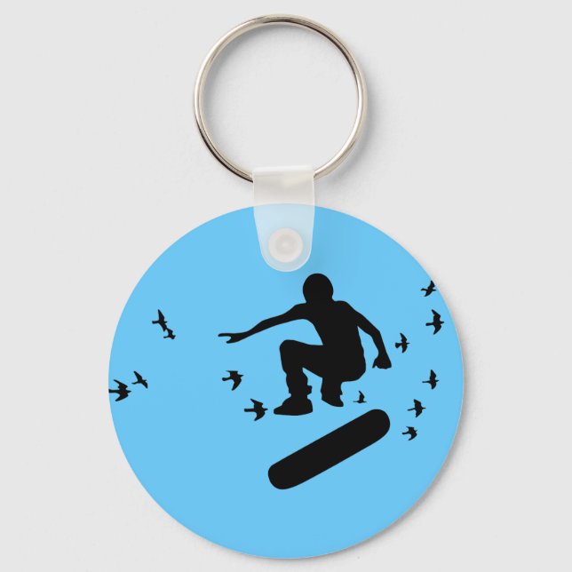 Skateboard mit Vögeln Schlüsselanhänger (Vorderseite)