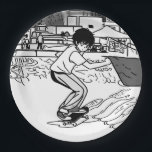Skateboard Moves - Young Skateboarder Pappteller<br><div class="desc">This young skateboarder is riding his skateboard after speeding down the ramp like a pro.</div>