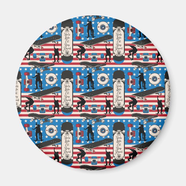 Skateboard Patriotic USA Skateboarder Magnet (Vorne)