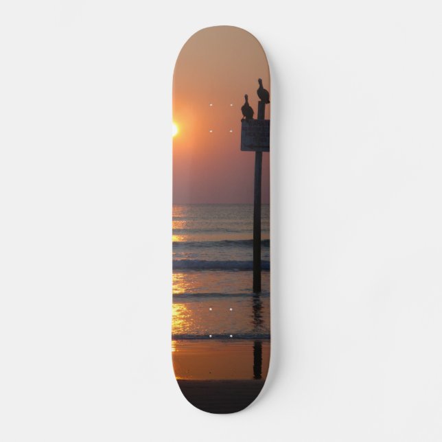 Skateboard Pelikan-Sonnenaufgang-Ozean-Daytona (Vorderseite)