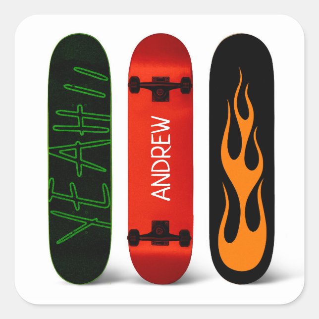 Skateboard Personalisiert Square Sticker (Vorderseite)