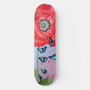 SKATEBOARD RED POPPIES UND BLAUE BUTTERFLIS