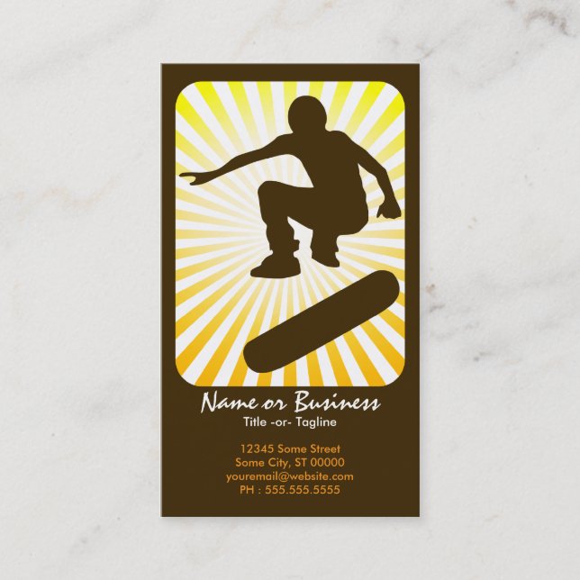 Skateboard: Retro Strahlen: Visitenkarte (Vorderseite)