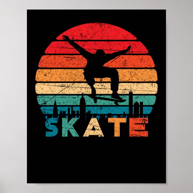 Skateboard Retro Vintage Skateboard Sunset Poster (Vorne)