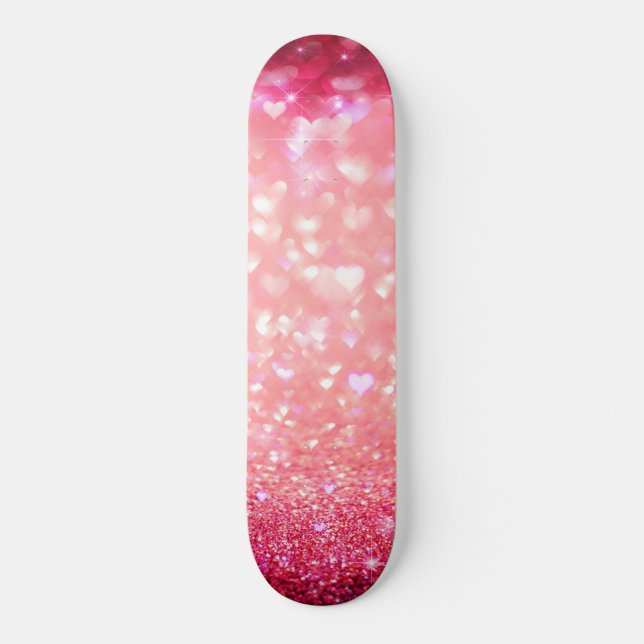 Skateboard - Rosa Herzen Sparkle (Vorderseite)