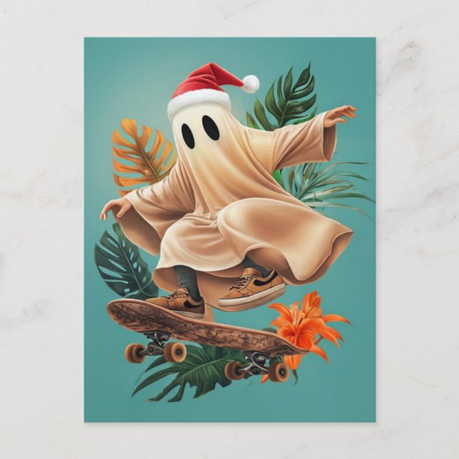Skateboard Santa Ghost Postkarte (Vorderseite)