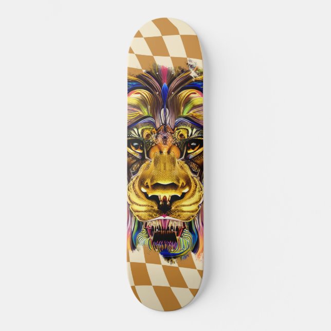 Skateboard Schachbrettkarton Retro Goldene Löwe (Vorderseite)