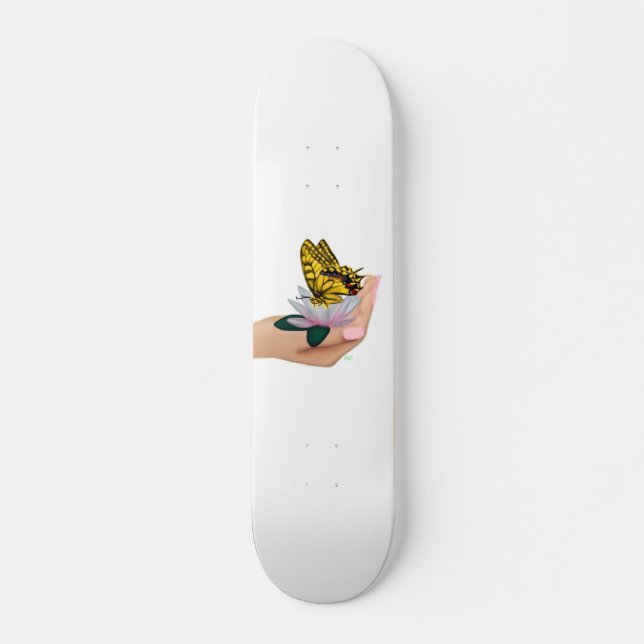 Skateboard Schmetterling in der Hand (Vorne)