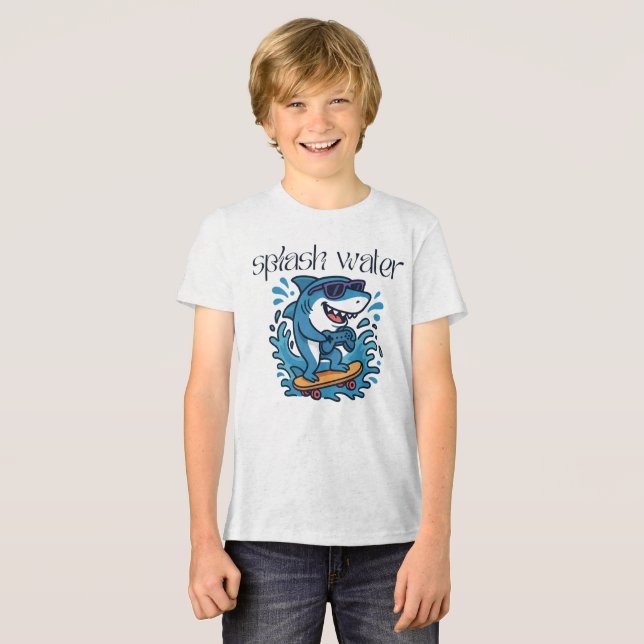 Skateboard Shark - Cooler Hai mit Sonnenbrille Rid Tri-Blend Shirt (Vorderseite voll)