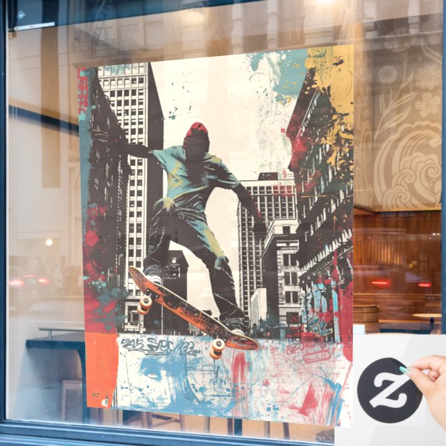 Skateboard Shop Wandkunst Reiten Auf Einer Schiene Fensteraufkleber (Café-Fenster)