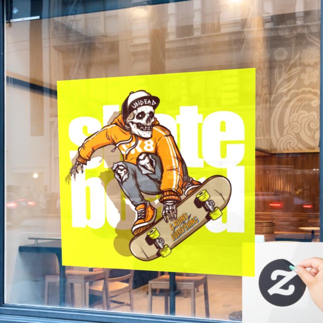 Skateboard-Shop-Werbung Schädel-Skater-Logo anpass Fensteraufkleber (Café-Fenster)