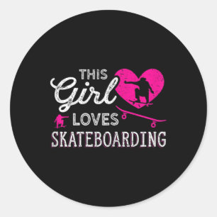 Skateboard Skaterin Mädchen Vintage - Skateboardin Runder Aufkleber