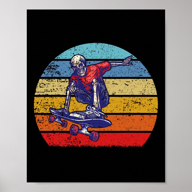Skateboard Skeleton Skater Retro Vintage Skating  Poster (Vorne)