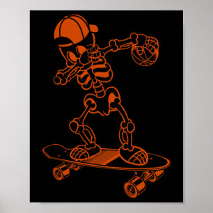 Skateboard-Skelett-Kappe cooler Trick Ollie Poster