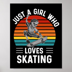 Skateboard Skelett Mädchen Skateboardfahren Vintag Poster