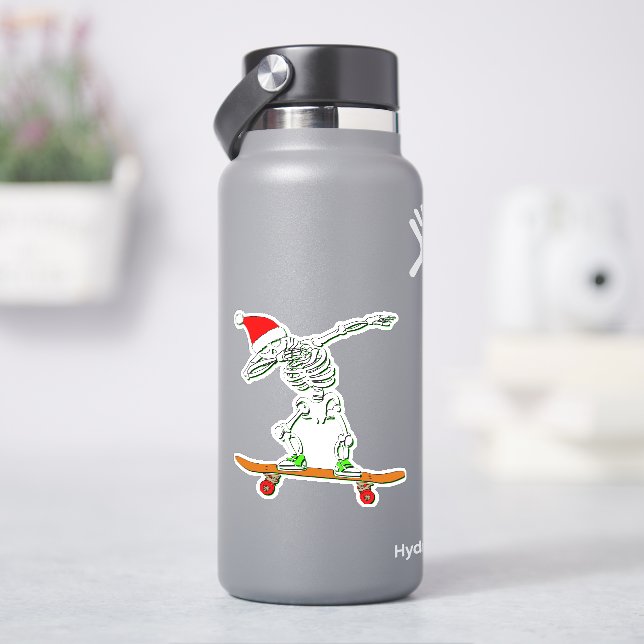 Skateboard Skelett Santa 4" Kiss Cut Vinyl Aufkleber (HydroFlask)