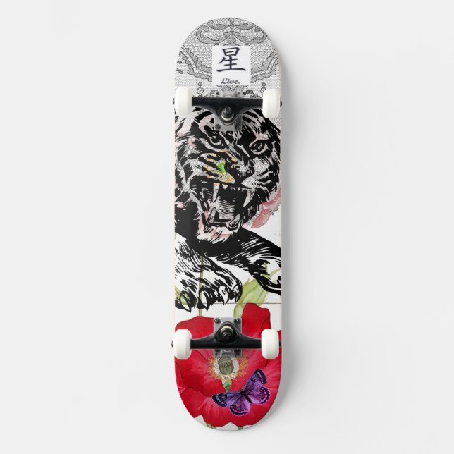 SKATEBOARD TIGER POPPY UND BUTTERFLY (Vorderseite)