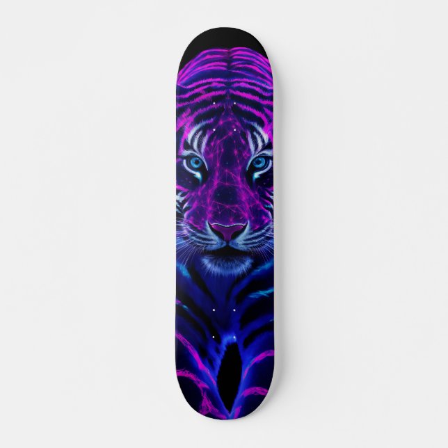 Skateboard Tigre Arístico de Rayas Fucsia  (Vorne)