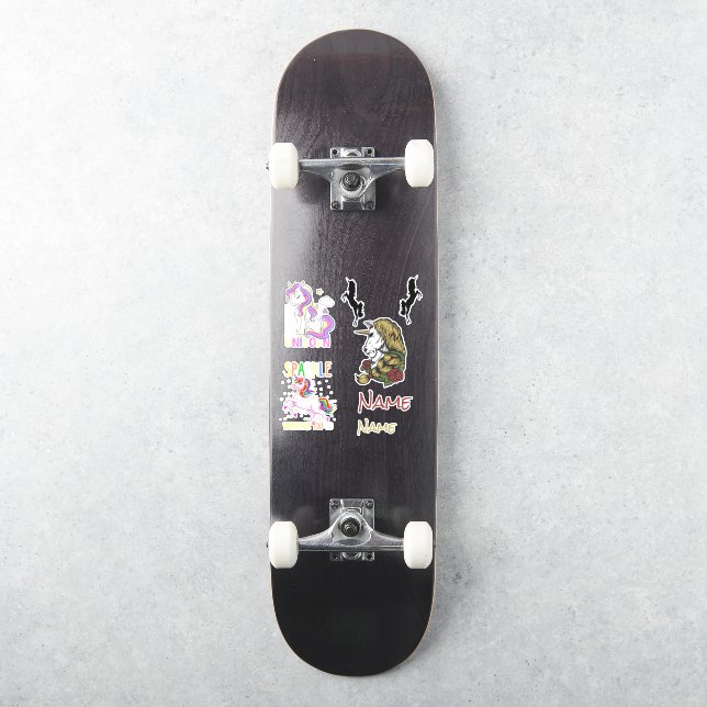 Skateboard Unicorns Custom Cut Vinyl Sticker (Skateboard)