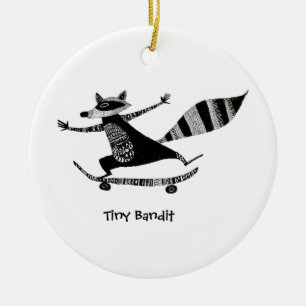 Skateboard-Waschbär – Fantasievoller Waschbär Keramik Ornament