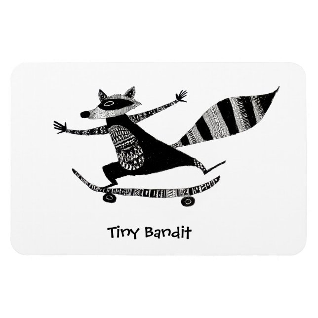 Skateboard-Waschbär – Whimsical Waschbär Tier Magnet (Horizontal)