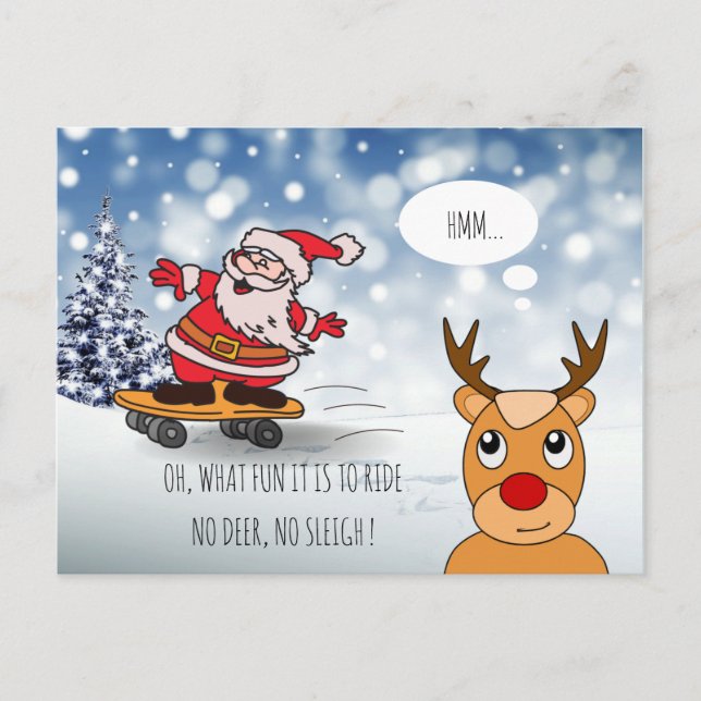 Skateboard Weihnachten RentierSchlitten Winter Postkarte (Vorderseite)