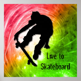 Skateboarden in einem psychedelischen Zyklon Poster