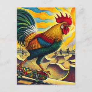Skateboarden Rooster Farbenfroh und Spaß Postkarte