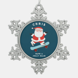 Skateboarden Skater Weihnachtsgeschenk Schneeflocken Zinn-Ornament