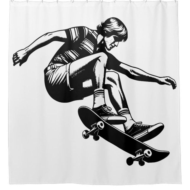 Skateboarder Black and White Duschvorhang (Vorderseite)