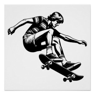 Skateboarder Black and White Poster