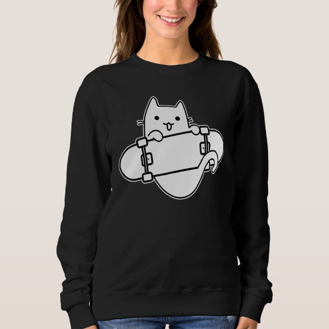 Skateboarder Cat Skateboarding on Skateboard Outli Sweatshirt (Vorderseite)