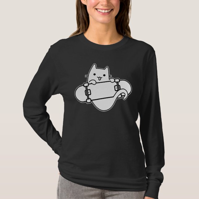 Skateboarder Cat Skateboarding on Skateboard Outli T-Shirt (Vorderseite)