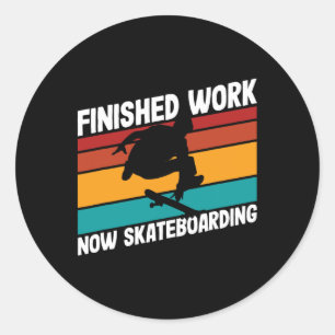 Skateboarder Fertig Arbeit Skateboarding Retro Des Runder Aufkleber