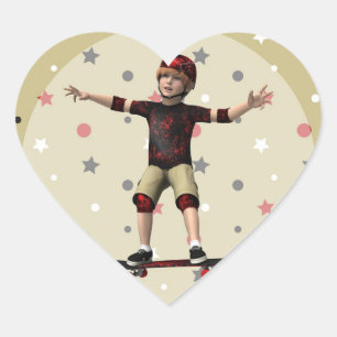 Skateboarder Herz-Aufkleber