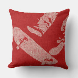 SkateBoarder Image Reverse Red/White Throw Pillow Kissen