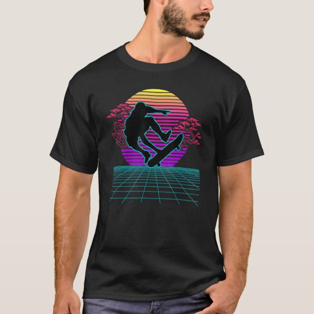 Skateboarder Retro 80er Vaporwave Style Skateboard T-Shirt (Vorderseite)