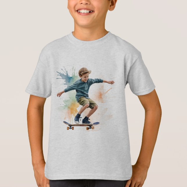 Skateboarder Skateboarden Spaß Wasserfarbe T-Shirt (Vorderseite)