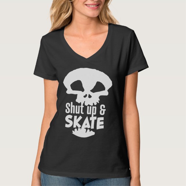 Skateboarder Skull Shut up & Skate Rad Skaters Gra T-Shirt (Vorderseite)